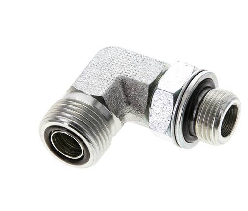 UN 13/16''-16 x G 3/8'' Buitendraad Verzinkt Stalen L-Fitting 90graden ORFS 400 Bar - Hydrauliek