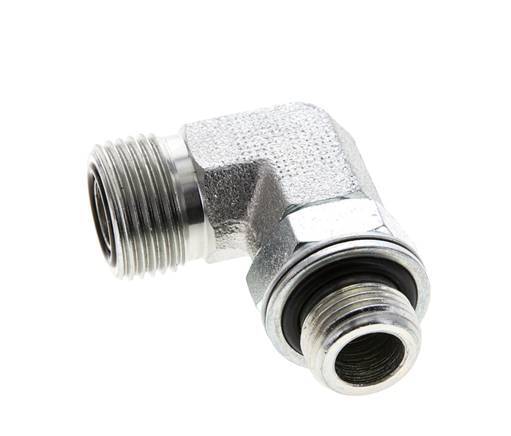 UN 13/16''-16 x G 3/8'' Buitendraad Verzinkt Stalen L-Fitting 90graden ORFS 400 Bar - Hydrauliek