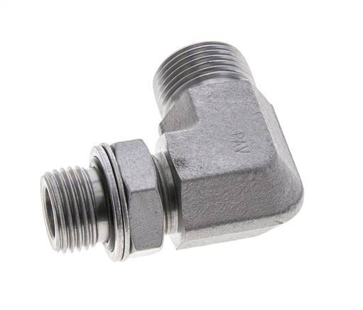 UNS 1''-14 x G 1/2'' Buitendraad Verzinkt Stalen L-Fitting 90graden ORFS 400 Bar - Hydrauliek