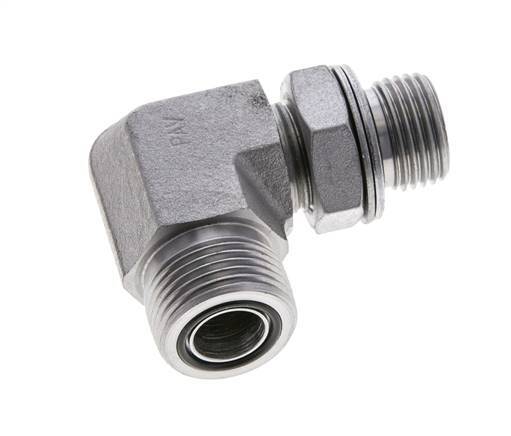 UNS 1''-14 x G 1/2'' Buitendraad Verzinkt Stalen L-Fitting 90graden ORFS 400 Bar - Hydrauliek