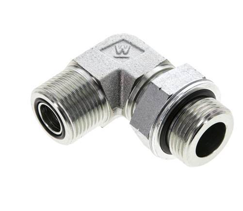UNS 1''-14 x G 3/4'' Male Zinc plated Steel 90 deg Elbow Fitting ORFS 400 Bar - Hydraulic