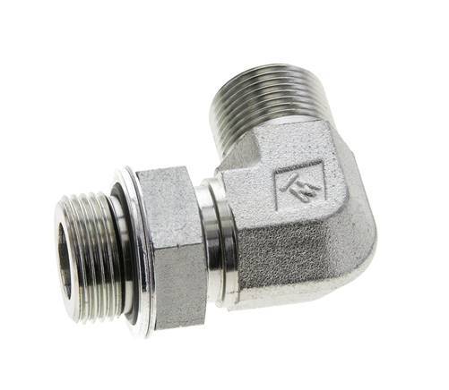 UNS 1''-14 x G 3/4'' Buitendraad Verzinkt Stalen L-Fitting 90graden ORFS 400 Bar - Hydrauliek