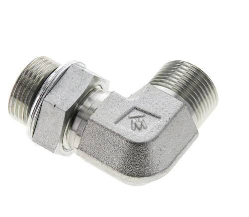 UNS 1''-14 x G 3/4'' Buitendraad Verzinkt Stalen L-Fitting 90graden ORFS 400 Bar - Hydrauliek