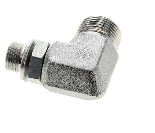 UNS 1''-14 x G 3/8'' Buitendraad Verzinkt Stalen L-Fitting 90graden ORFS 400 Bar - Hydrauliek