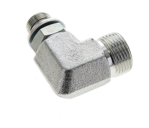 UNS 1''-14 x G 3/8'' Buitendraad Verzinkt Stalen L-Fitting 90graden ORFS 400 Bar - Hydrauliek