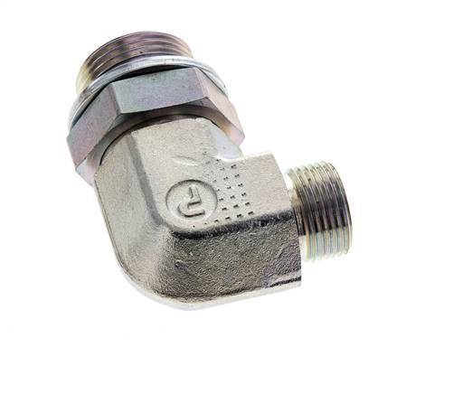 UNS 1''-14 x G 1'' Male Zinc plated Steel 90 deg Elbow Fitting ORFS 315 Bar - Hydraulic