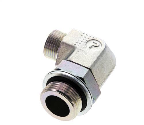 UNS 1''-14 x G 1'' Male Zinc plated Steel 90 deg Elbow Fitting ORFS 315 Bar - Hydraulic