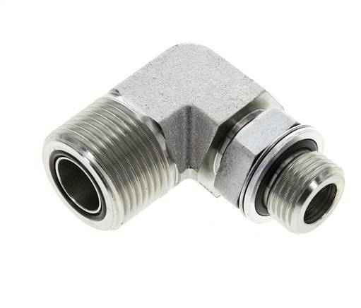 UN 1-3/16''-12 x G 1/2'' Male Zinc plated Steel 90 deg Elbow Fitting ORFS 400 Bar - Hydraulic
