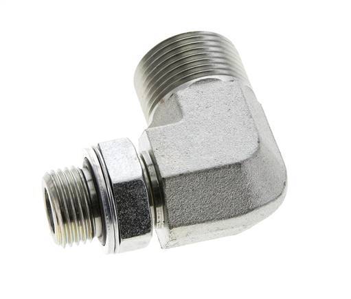 UN 1-3/16''-12 x G 1/2'' Buitendraad Verzinkt Stalen L-Fitting 90graden ORFS 400 Bar - Hydrauliek