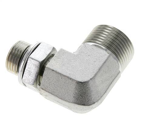 UN 1-3/16''-12 x G 1/2'' Buitendraad Verzinkt Stalen L-Fitting 90graden ORFS 400 Bar - Hydrauliek