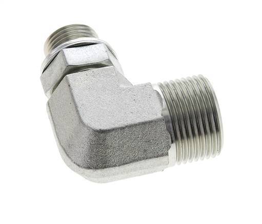 UN 1-3/16''-12 x G 1/2'' Buitendraad Verzinkt Stalen L-Fitting 90graden ORFS 400 Bar - Hydrauliek