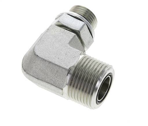 UN 1-3/16''-12 x G 1/2'' Buitendraad Verzinkt Stalen L-Fitting 90graden ORFS 400 Bar - Hydrauliek