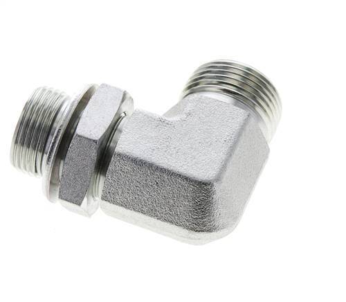 UN 1-3/16''-12 x G 3/4'' Buitendraad Verzinkt Stalen L-Fitting 90graden ORFS 400 Bar - Hydrauliek