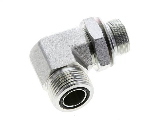 UN 1-3/16''-12 x G 3/4'' Buitendraad Verzinkt Stalen L-Fitting 90graden ORFS 400 Bar - Hydrauliek