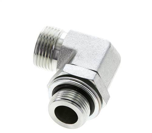 UN 1-3/16''-12 x G 3/4'' Buitendraad Verzinkt Stalen L-Fitting 90graden ORFS 400 Bar - Hydrauliek