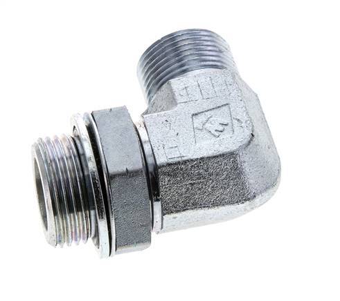 UN 1-3/16''-12 x G 1'' Buitendraad Verzinkt Stalen L-Fitting 90graden ORFS 315 Bar - Hydrauliek