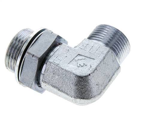 UN 1-3/16''-12 x G 1'' Buitendraad Verzinkt Stalen L-Fitting 90graden ORFS 315 Bar - Hydrauliek