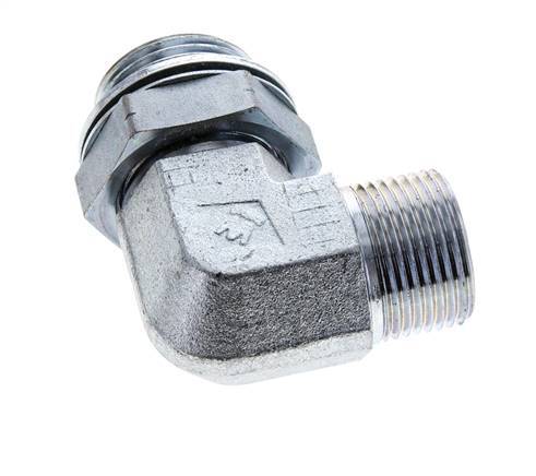 UN 1-3/16''-12 x G 1'' Buitendraad Verzinkt Stalen L-Fitting 90graden ORFS 315 Bar - Hydrauliek