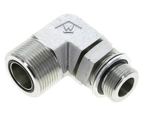 UN 1-7/16''-12 x G 3/4'' Male Zinc plated Steel 90 deg Elbow Fitting ORFS 315 Bar - Hydraulic