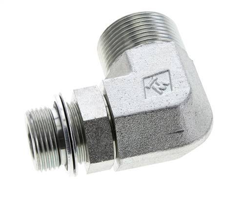 UN 1-7/16''-12 x G 3/4'' Buitendraad Verzinkt Stalen L-Fitting 90graden ORFS 315 Bar - Hydrauliek