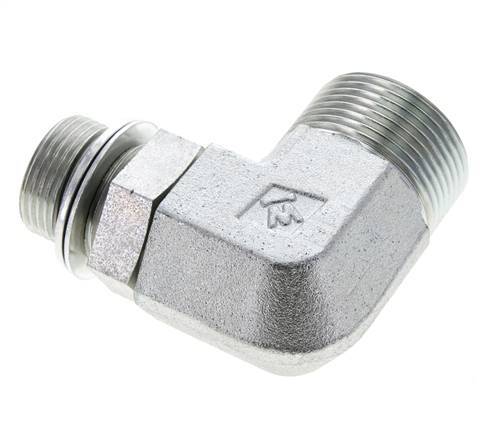 UN 1-7/16''-12 x G 3/4'' Male Zinc plated Steel 90 deg Elbow Fitting ORFS 315 Bar - Hydraulic