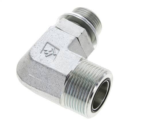UN 1-7/16''-12 x G 3/4'' Male Zinc plated Steel 90 deg Elbow Fitting ORFS 315 Bar - Hydraulic