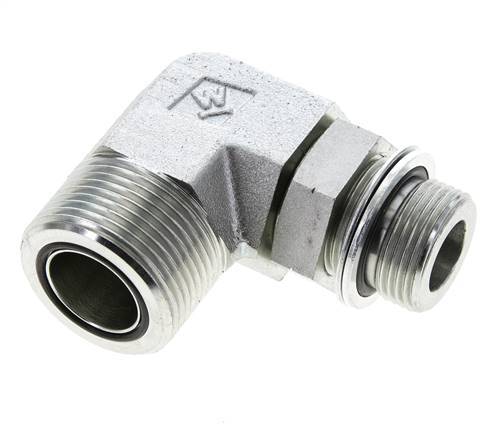 UN 1-7/16''-12 x G 3/4'' Buitendraad Verzinkt Stalen L-Fitting 90graden ORFS 315 Bar - Hydrauliek