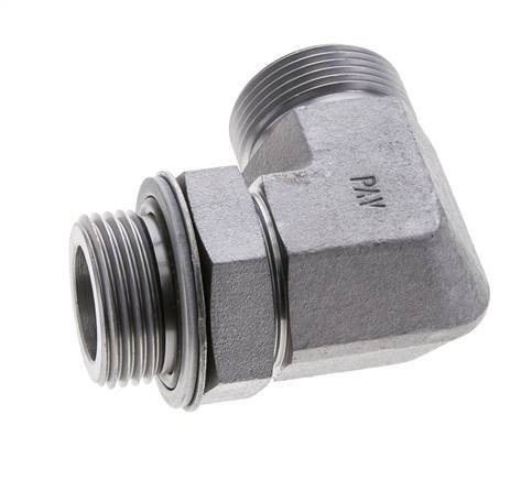 UN 1-7/16''-12 x G 1'' Buitendraad Verzinkt Stalen L-Fitting 90graden ORFS 315 Bar - Hydrauliek