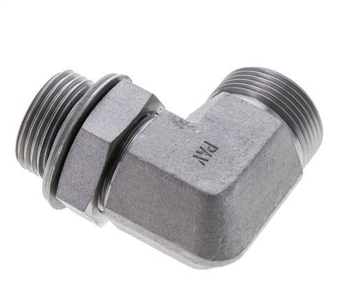 UN 1-7/16''-12 x G 1'' Buitendraad Verzinkt Stalen L-Fitting 90graden ORFS 315 Bar - Hydrauliek