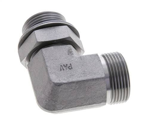 UN 1-7/16''-12 x G 1'' Buitendraad Verzinkt Stalen L-Fitting 90graden ORFS 315 Bar - Hydrauliek