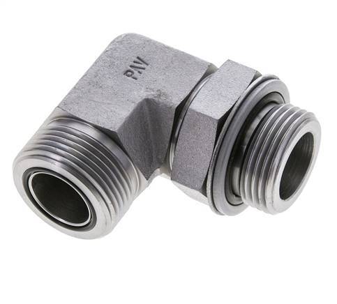 UN 1-7/16''-12 x G 1'' Buitendraad Verzinkt Stalen L-Fitting 90graden ORFS 315 Bar - Hydrauliek