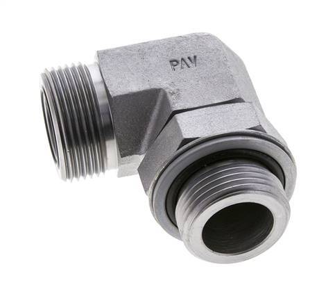 UN 1-7/16''-12 x G 1'' Male Zinc plated Steel 90 deg Elbow Fitting ORFS 315 Bar - Hydraulic