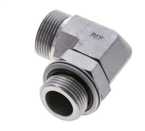 UN 1-7/16''-12 x G 1'' Buitendraad Verzinkt Stalen L-Fitting 90graden ORFS 315 Bar - Hydrauliek