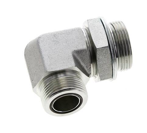 UN 1-7/16''-12 x G 1 1/4'' Buitendraad Verzinkt Stalen L-Fitting 90graden ORFS 250 Bar - Hydrauliek