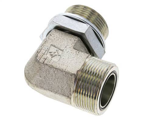 UN 1-11/16''-12 x G 1 1/4'' Buitendraad Verzinkt Stalen L-Fitting 90graden ORFS 250 Bar - Hydrauliek