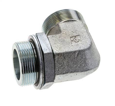 UN 2''-12 x G 1 1/2'' Buitendraad Verzinkt Stalen L-Fitting 90graden ORFS 200 Bar - Hydrauliek