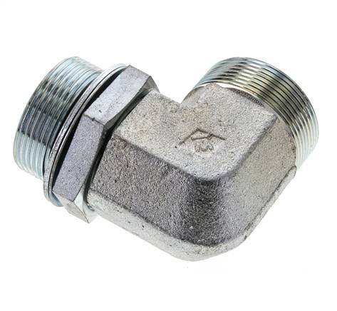 UN 2''-12 x G 1 1/2'' Buitendraad Verzinkt Stalen L-Fitting 90graden ORFS 200 Bar - Hydrauliek