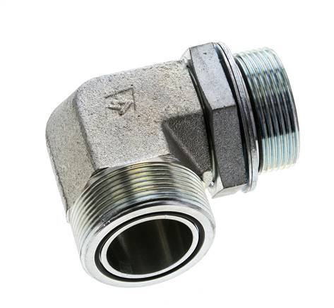 UN 2''-12 x G 1 1/2'' Buitendraad Verzinkt Stalen L-Fitting 90graden ORFS 200 Bar - Hydrauliek