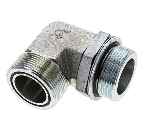 UN 2''-12 x G 1 1/2'' Buitendraad Verzinkt Stalen L-Fitting 90graden ORFS 200 Bar - Hydrauliek
