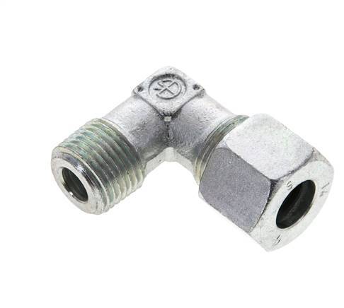 1/2'' NPT Male x 14S Zinc plated Steel 90 deg Elbow Cutting ring 630 Bar DIN 2353