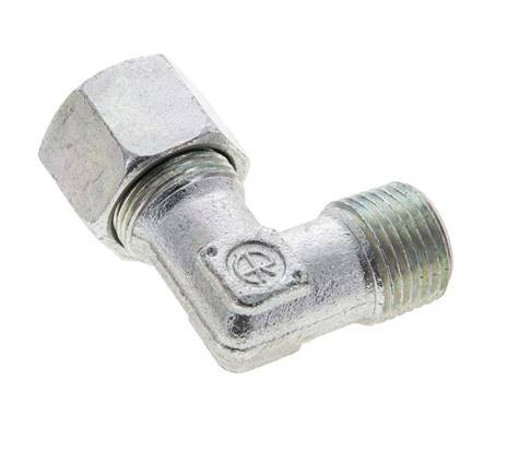 1/2'' NPT Male x 14S Zinc plated Steel 90 deg Elbow Cutting ring 630 Bar DIN 2353