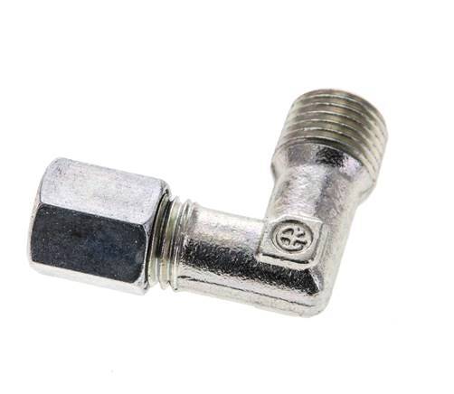 1/4'' NPT Male x 6L Zinc plated Steel 90 deg Elbow Cutting ring 315 Bar DIN 2353