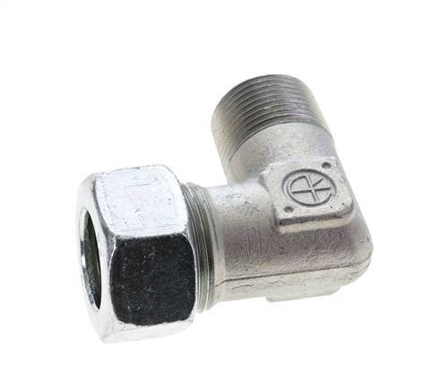 3/4'' NPT Male x 22L Zinc plated Steel 90 deg Elbow Cutting ring 160 Bar DIN 2353