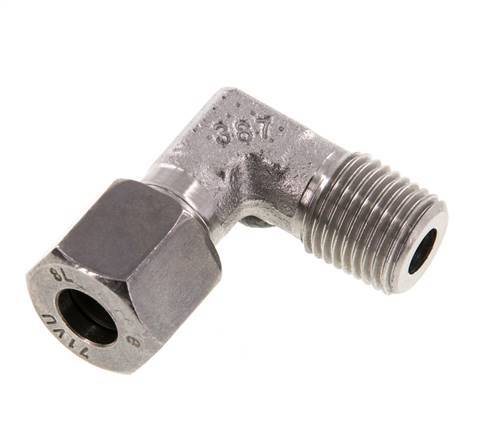R 1/4'' Buitendraad x 8L RVS L-Fitting 90graden 315 Bar DIN 2353