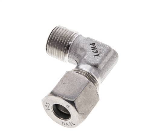 3/8'' NPT Male x 10S Stainless steel 90 deg Elbow Cutting ring 630 Bar DIN 2353