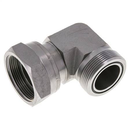 UN 2''-12 x UN 2''-12 M/F Verzinkt Stalen L-Fitting 90graden ORFS 250 Bar - Hydrauliek