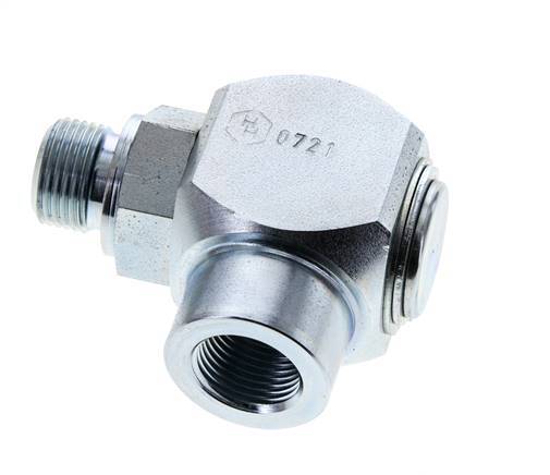 G 3/8'' M/F Zinc plated Steel 90 deg Elbow Swivel Joint High-pressure 400 Bar - Hydraulic