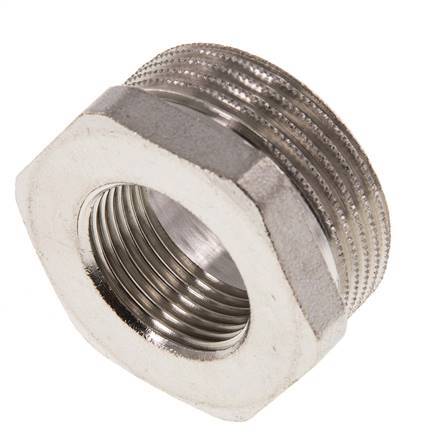G 3/4'' x G 1 1/4'' F/M Vernikkeld Messing Verloopring 16 Bar