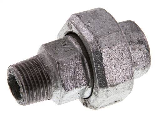 Rp 1/2'' x R 1/2'' F/M Verzinkt Gietijzeren Borstnippel 3-delig met Conische afdichting 25 Bar