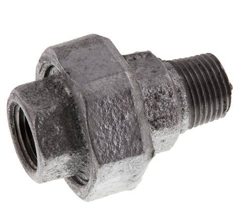 Rp 1/2'' x R 1/2'' F/M Verzinkt Gietijzeren Borstnippel 3-delig met Vlakke afdichting 25 Bar
